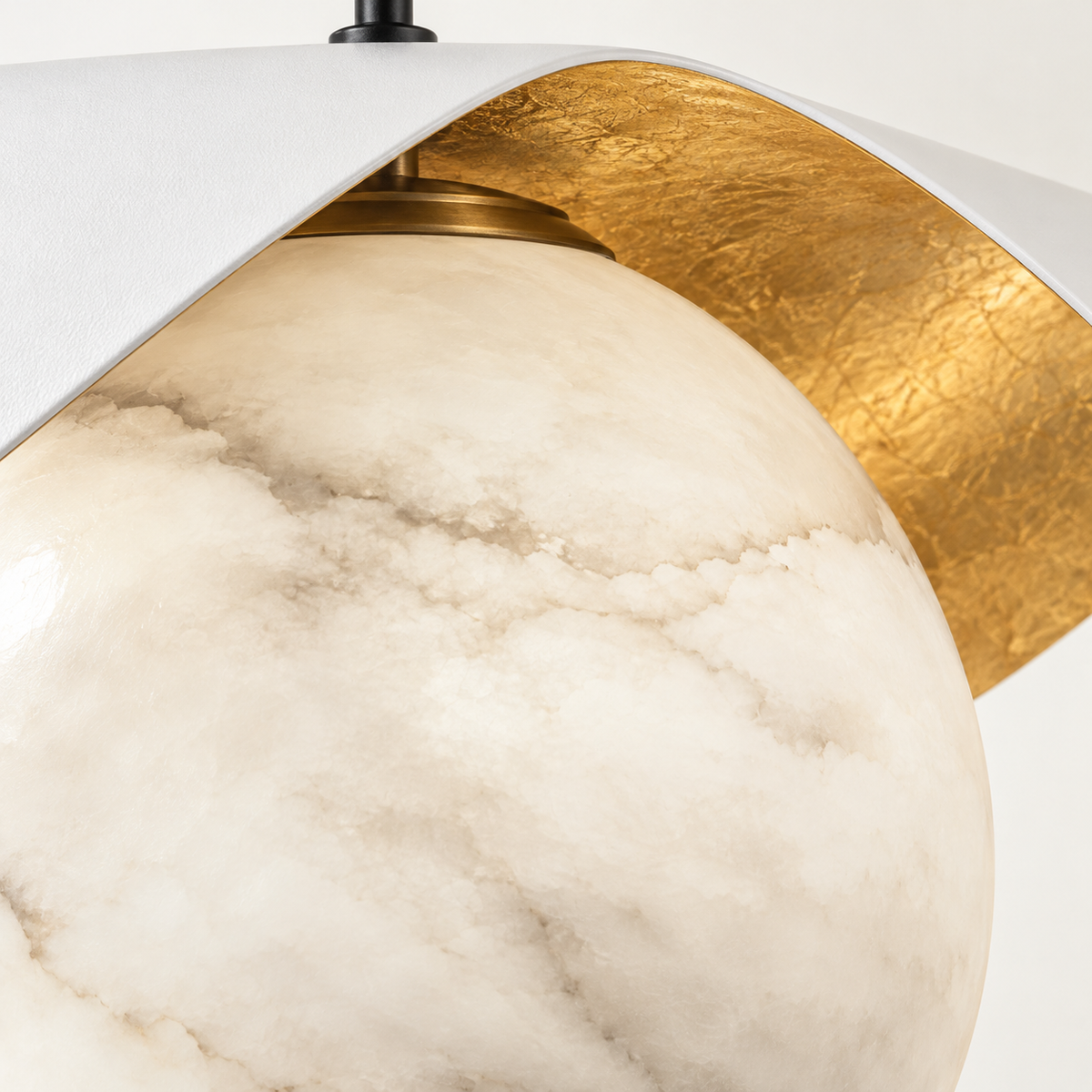 Calla Alabaster Leaf Pendant Light, white shade, studio photo