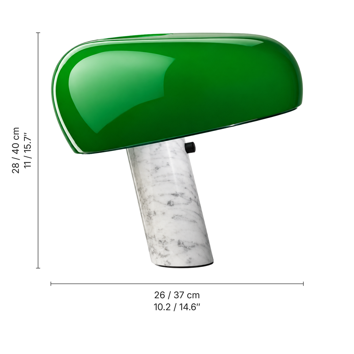 Cupola White Marble Table Lamp, Green Shade, dimensions