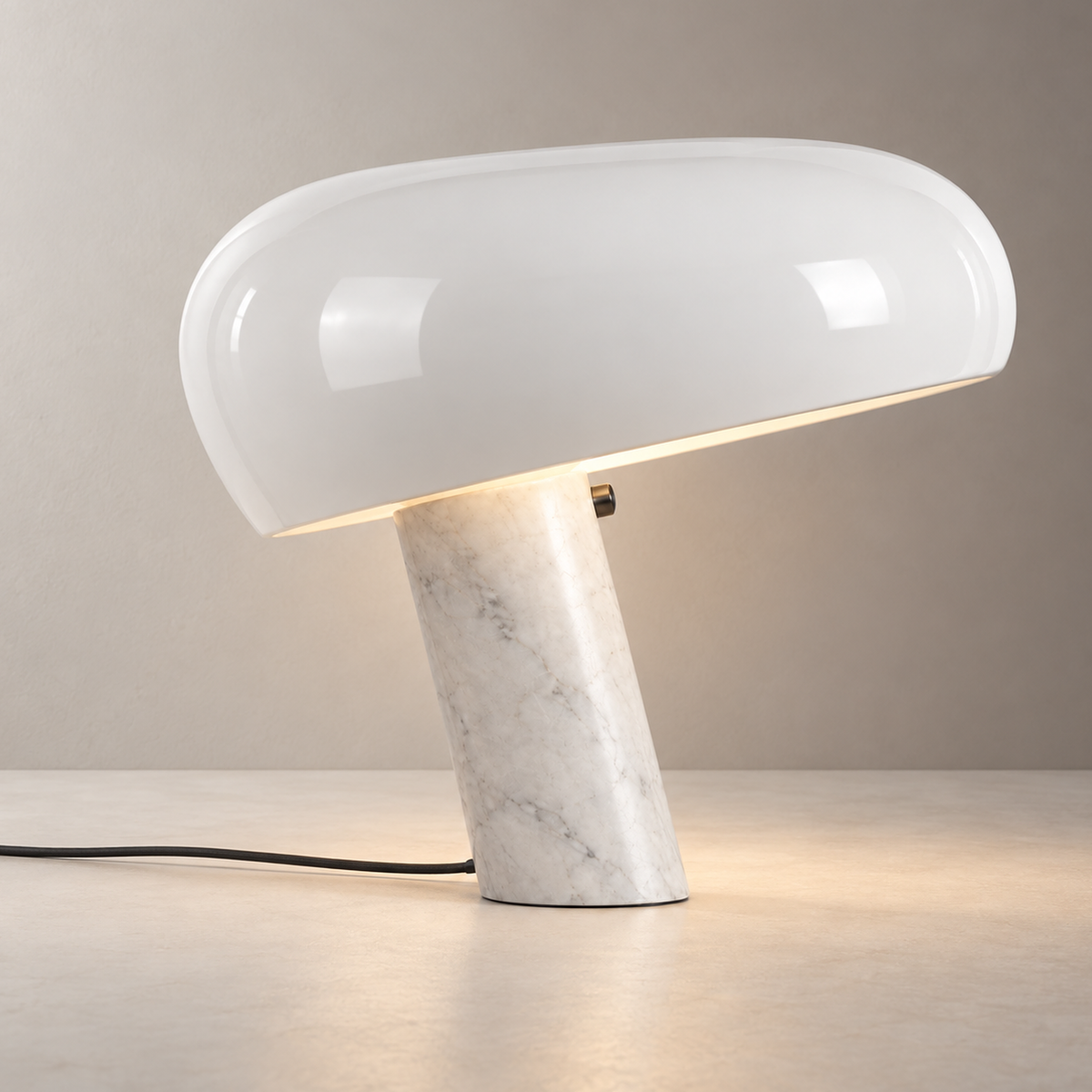 Cupola White Marble Table Lamp, white shade, studio photo