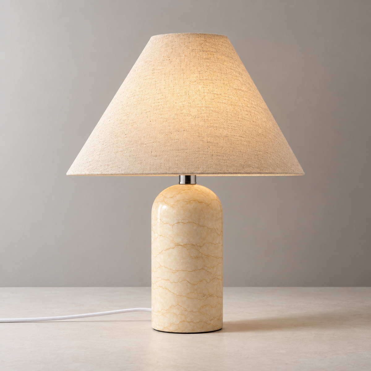 Helios Marble Table Lamp, beige marble, studio photo