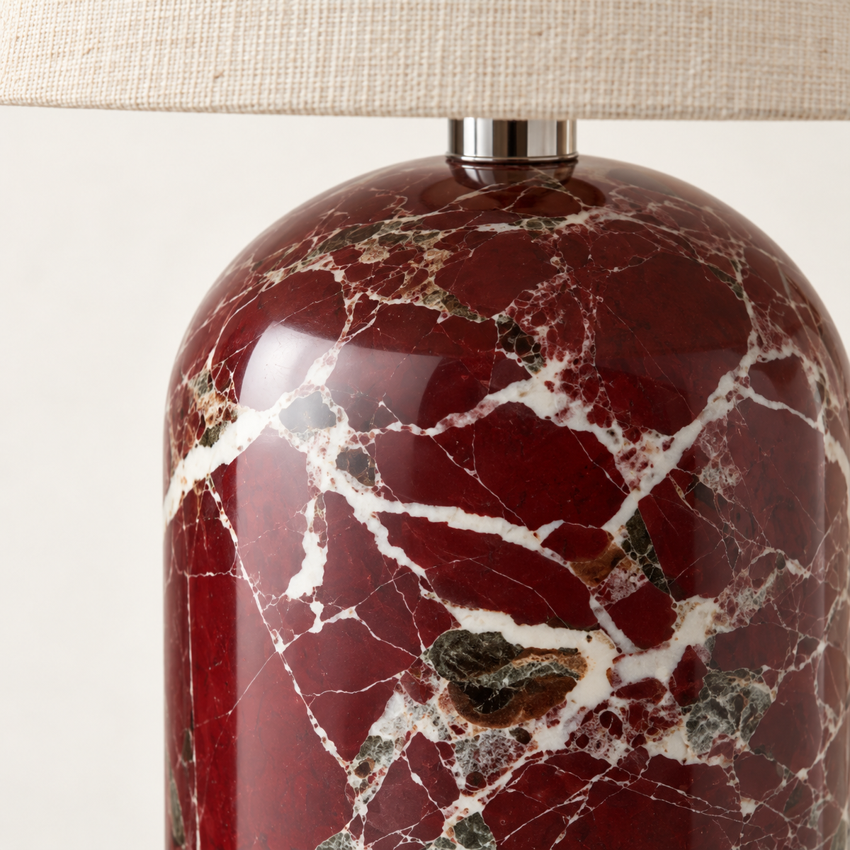 Helios Marble Table Lamp, red marble, studio photo