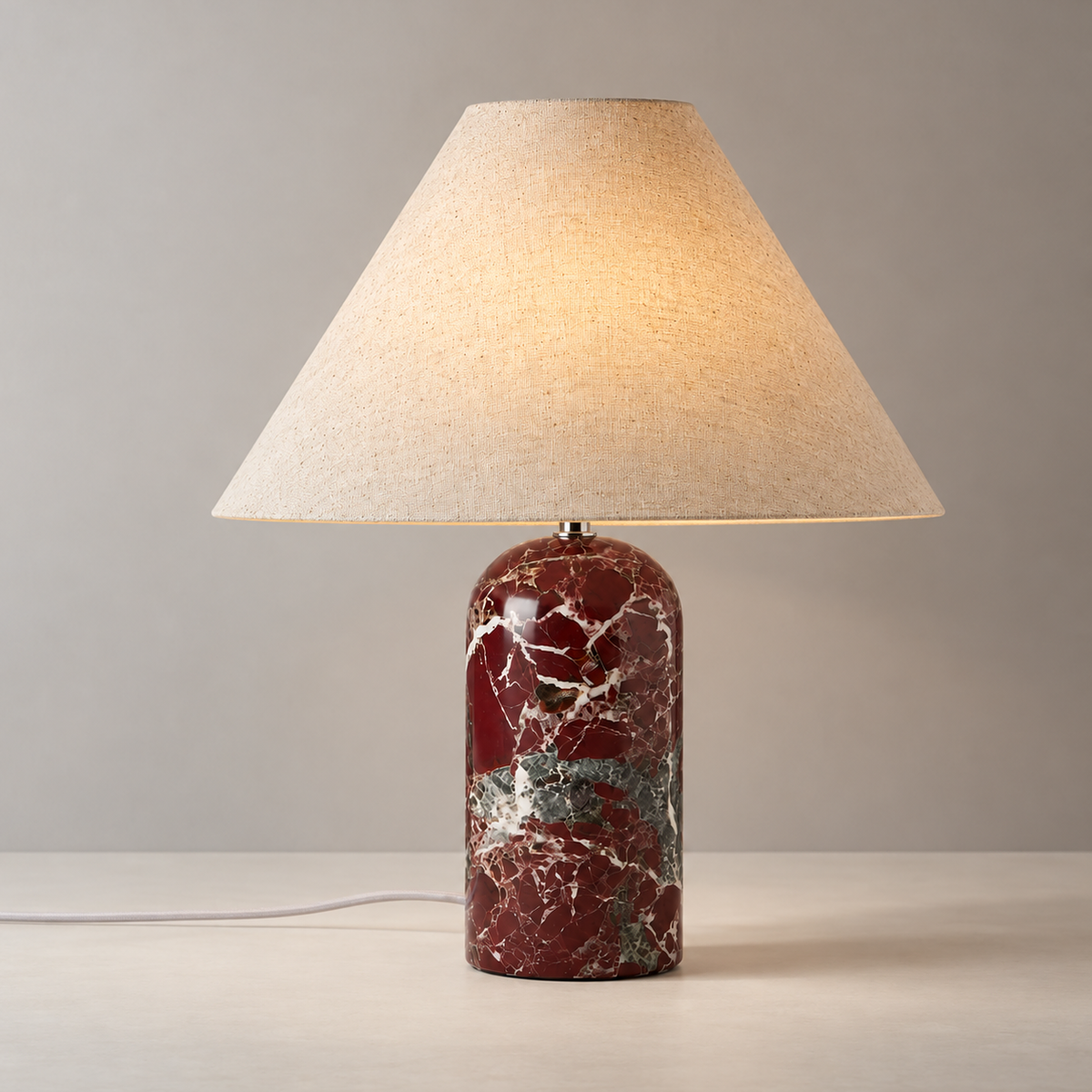 Helios Marble Table Lamp, red marble, studio photo