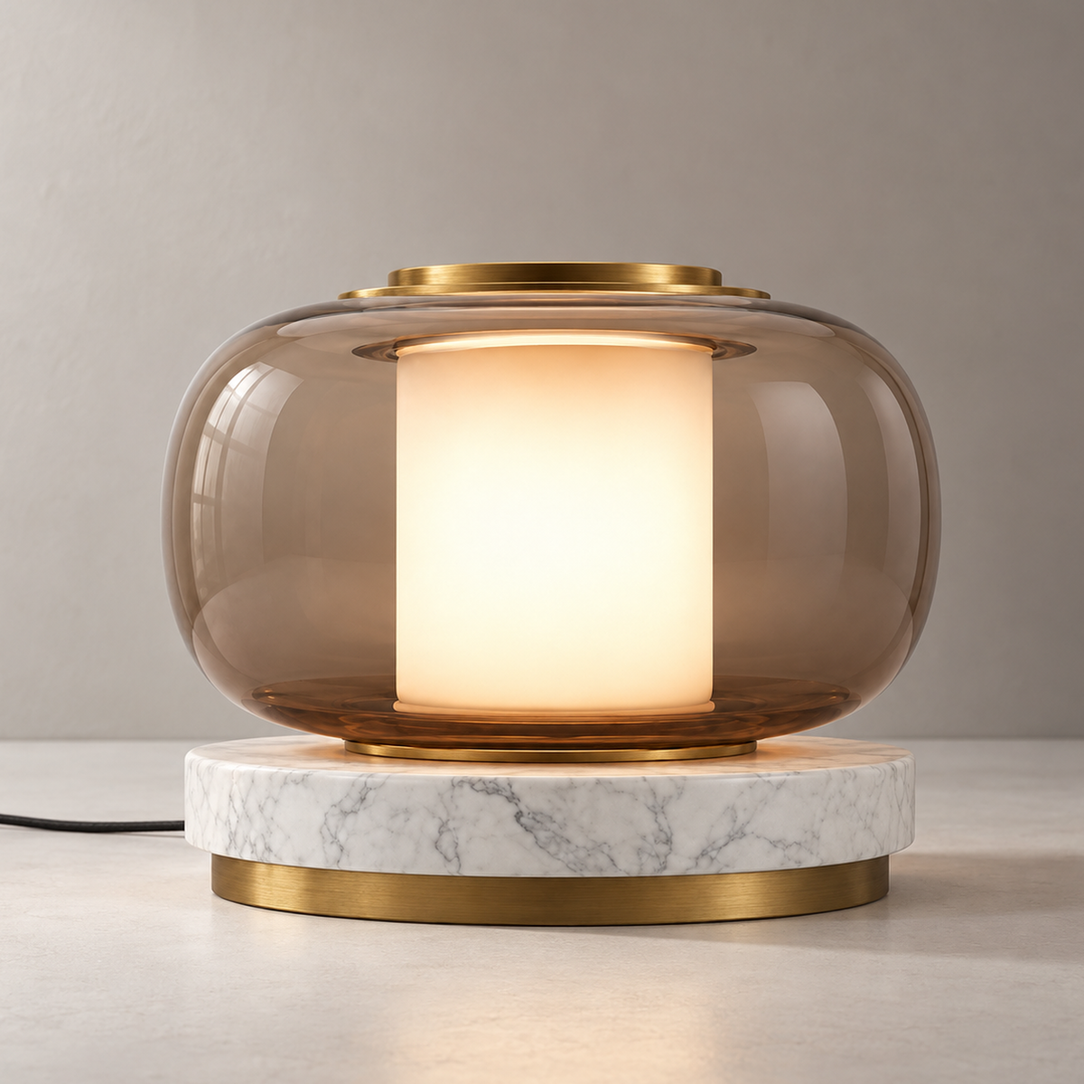 Kora Marble Lantern Table Lamp, white marble, studio photo