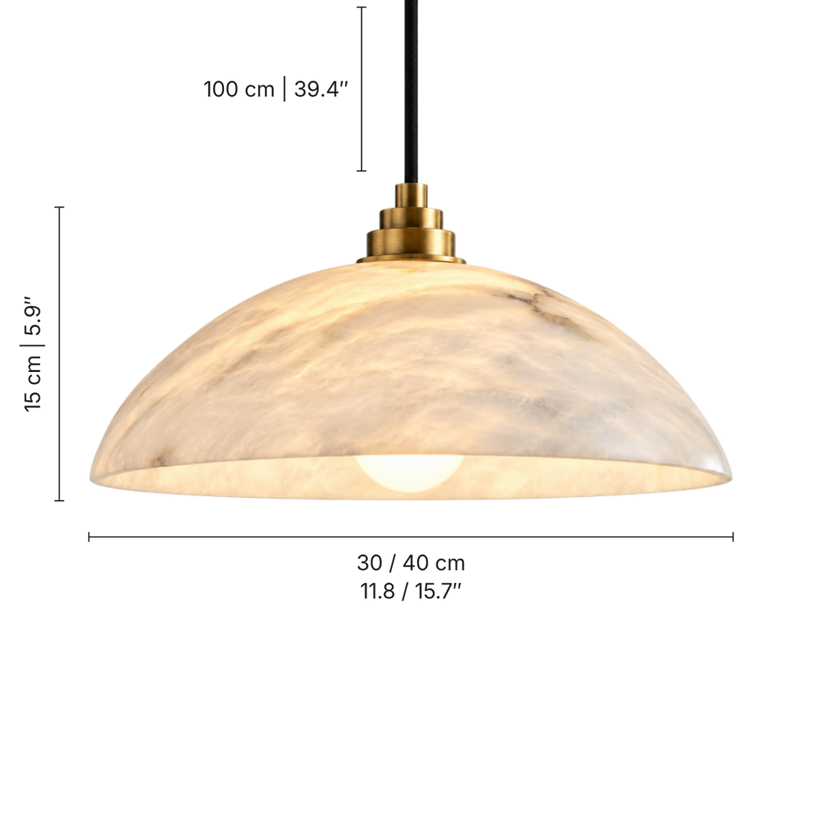 Ondina Alabaster Dome Pendant Light, dimensions