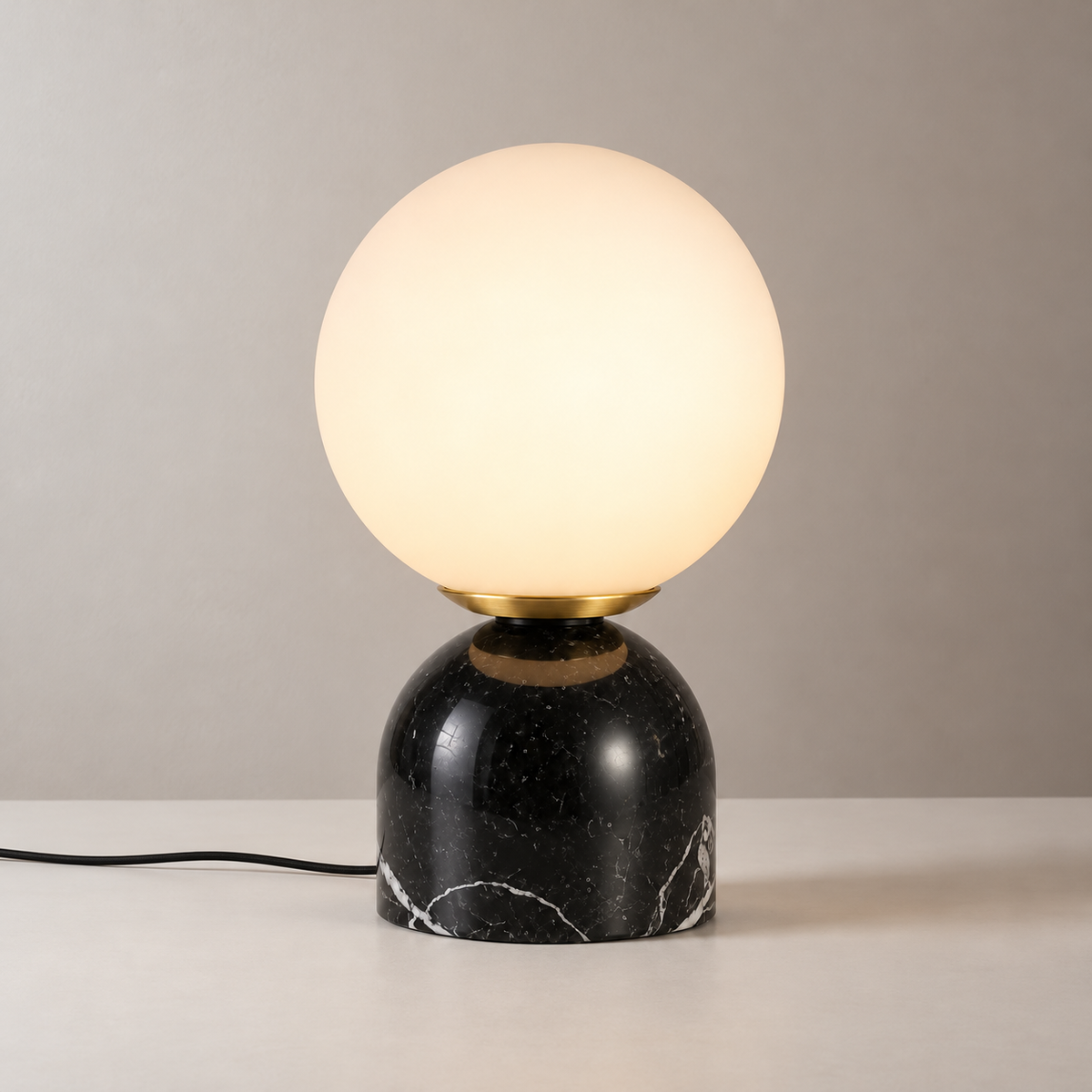 Paloma Marble Table Lamp, black marble, studio photo