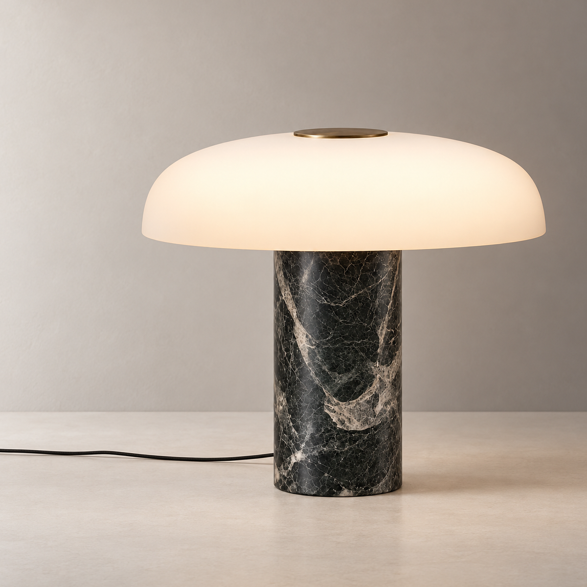 Pelar Marble Glass Table Lamp, black marble, studio photo