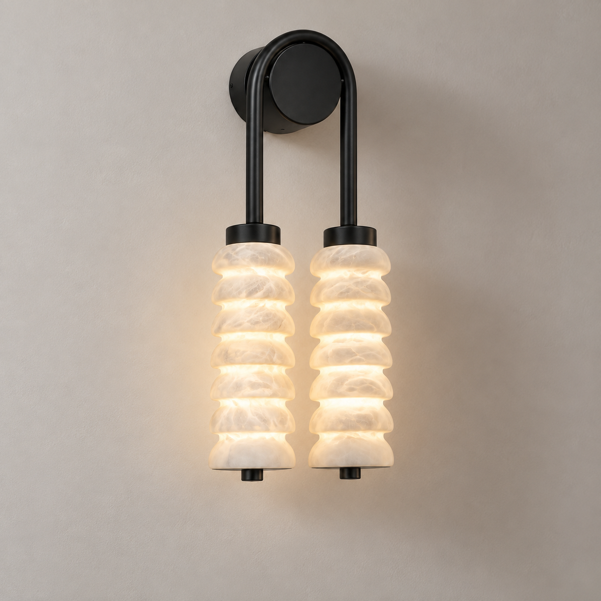 Sabina Alabaster Stacked Wall Light, small (H35 cm), studio photo